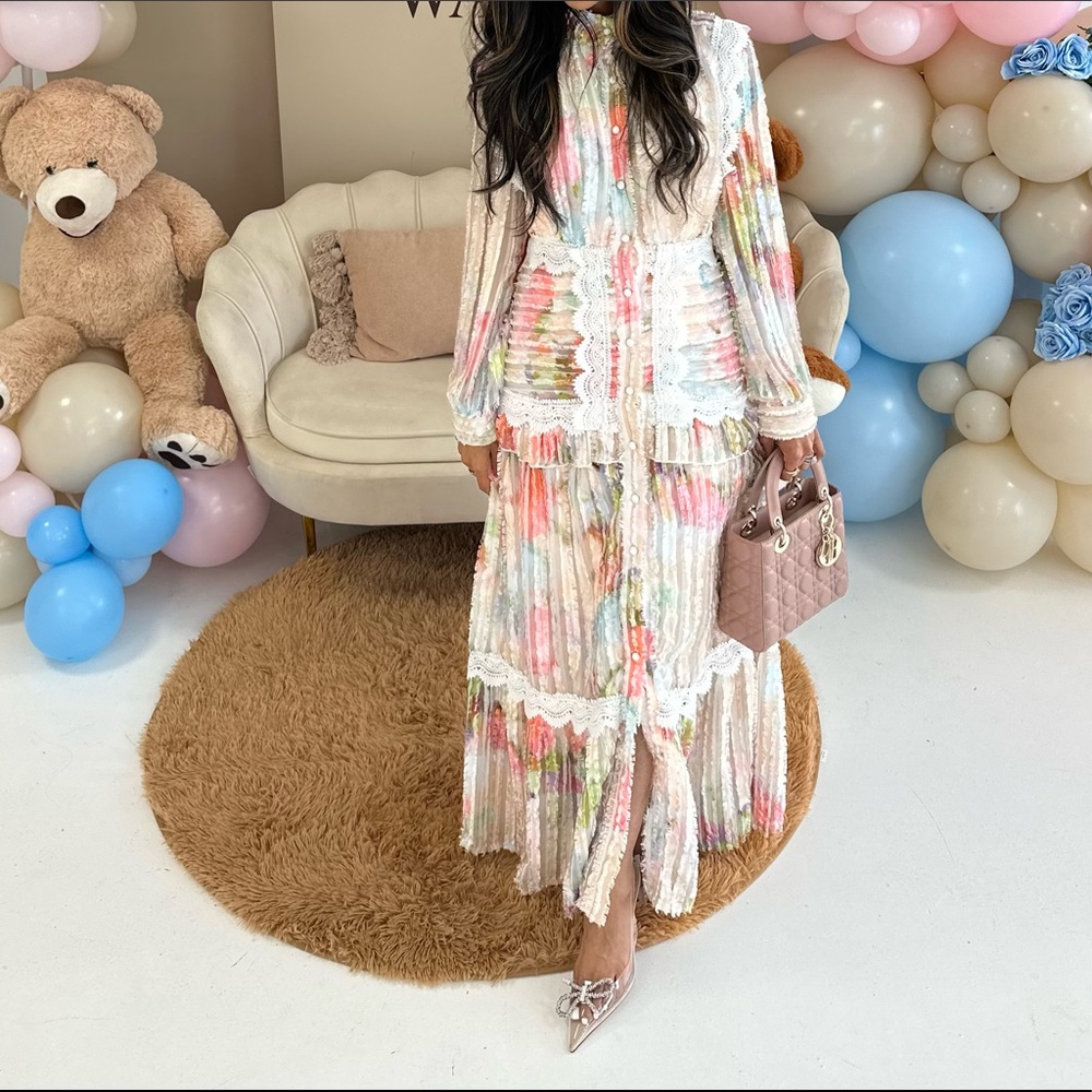 Pastel meringue lace button down maxi dress